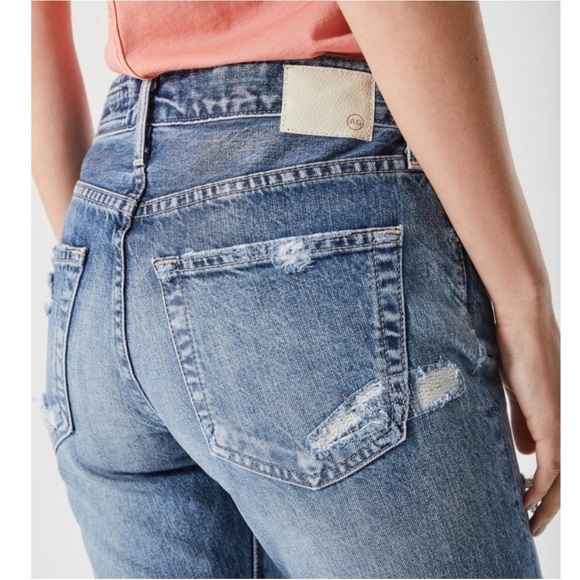 AG The Ex-Boyfriend Slouchy Slim Jean 19 Year Quilted Blue Mended Denim Women 29 - Picture 2 of 16